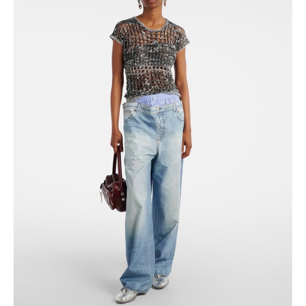Acne Studios Metallic Crochet T Shirt S Black White Indie Grunge Festival Y2K